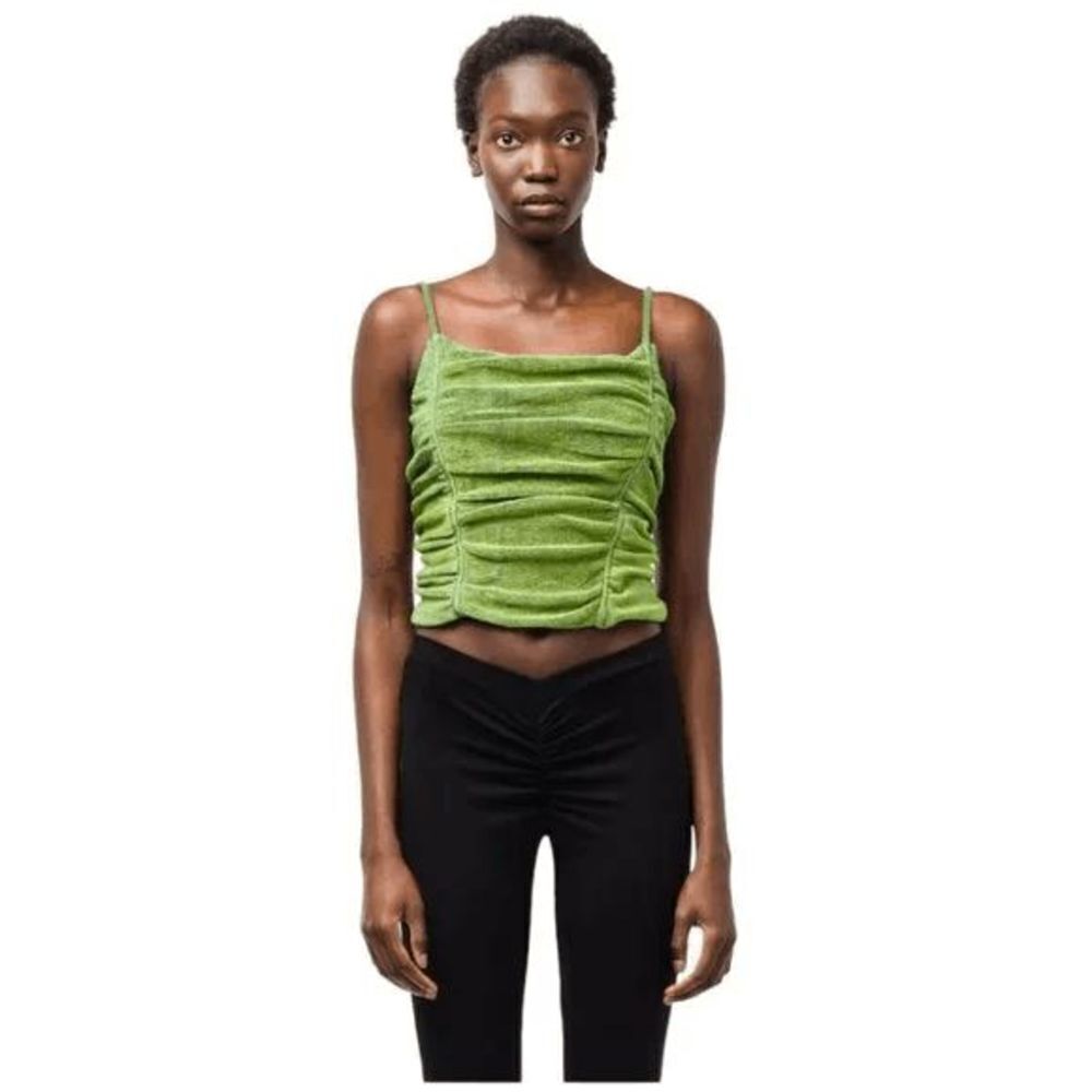 ISA BOULDER Ruched Sculpture Top Spaghetti Straps in Beetle Green Size Small S
